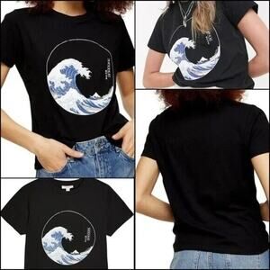Topshop Kanagawa Wave Graphic Crew Neck Tee Shirt Size 2 US Black NWT XS